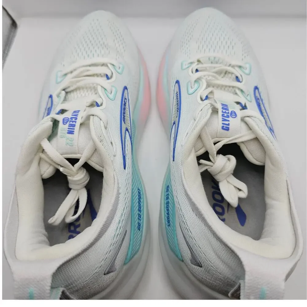 Brooks Glycerin 22 White Amparo Blue Womens 10.5 Medium B UK8.5 Running Shoes